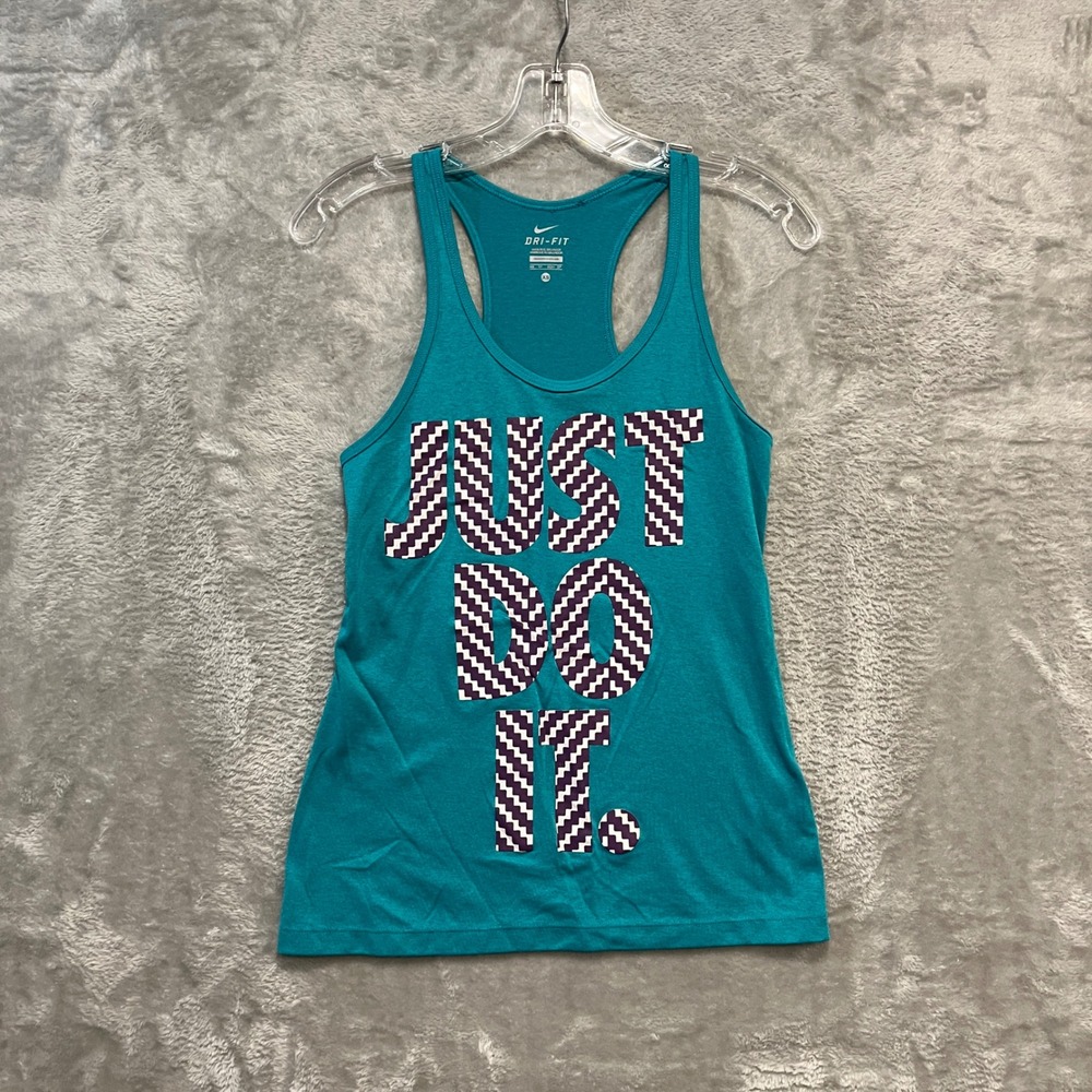 Nike Tank Top Womens XS Teal Just Do It Graphic Racerback Dri-Fit Athletic